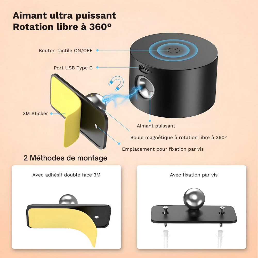 Lampe murale LED rechargeable 360° avec rotation et contrôle tactile – HALOA